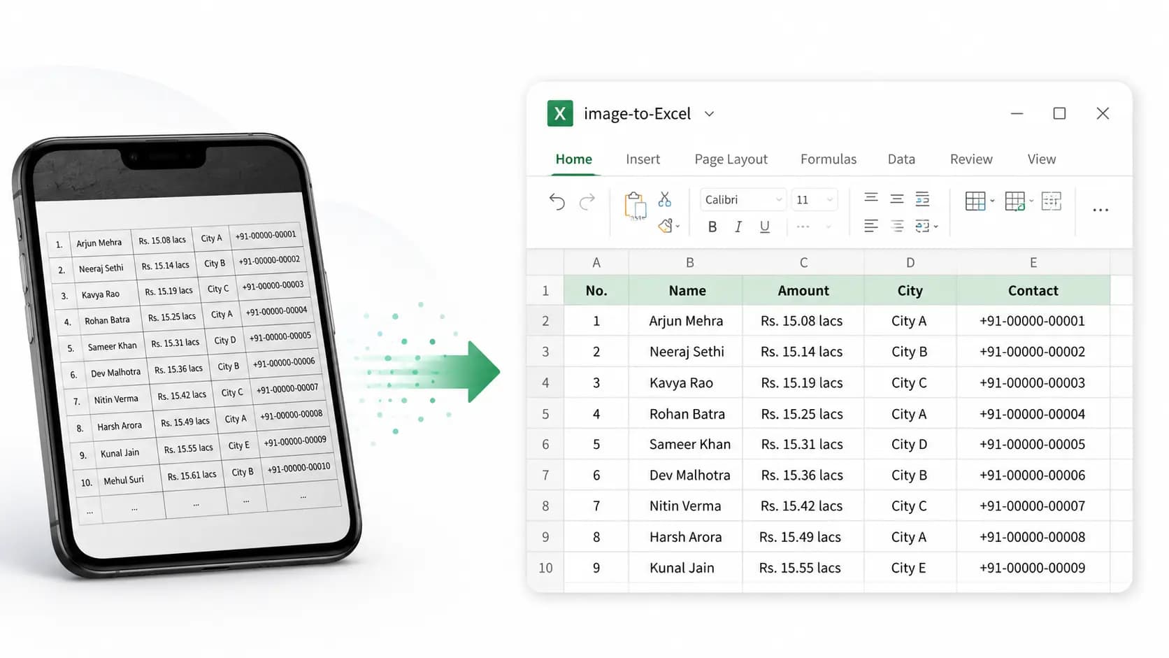Фото печатной таблицы рядом с предпросмотром редактируемой таблицы Excel.