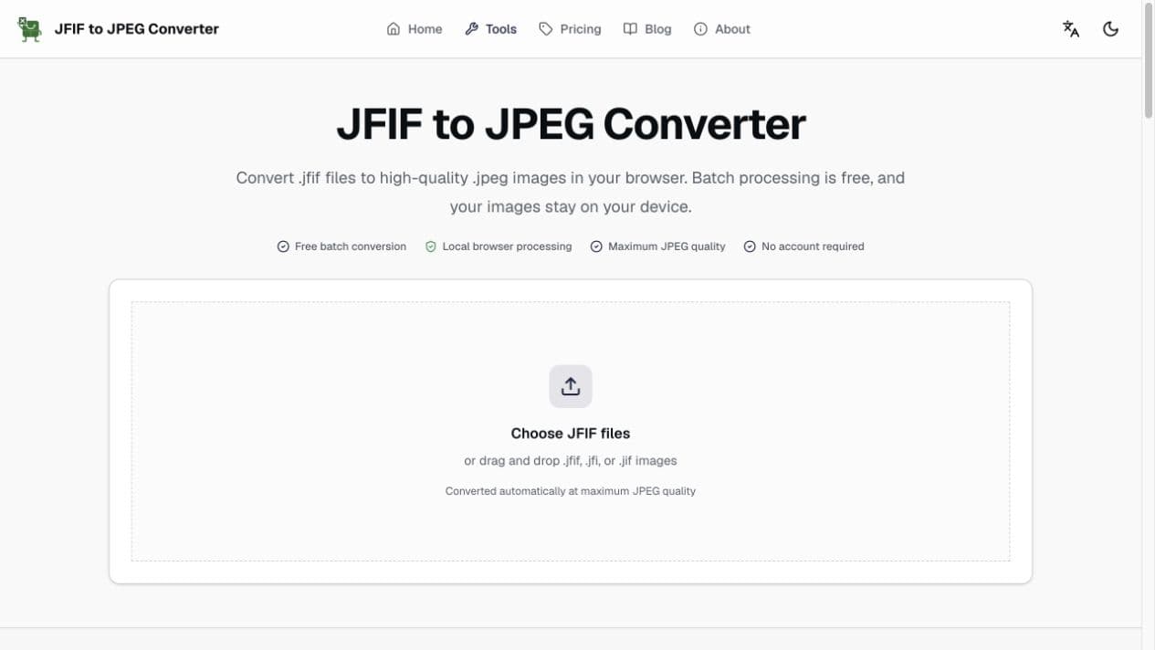 JFIF to JPEG converter with local batch processing