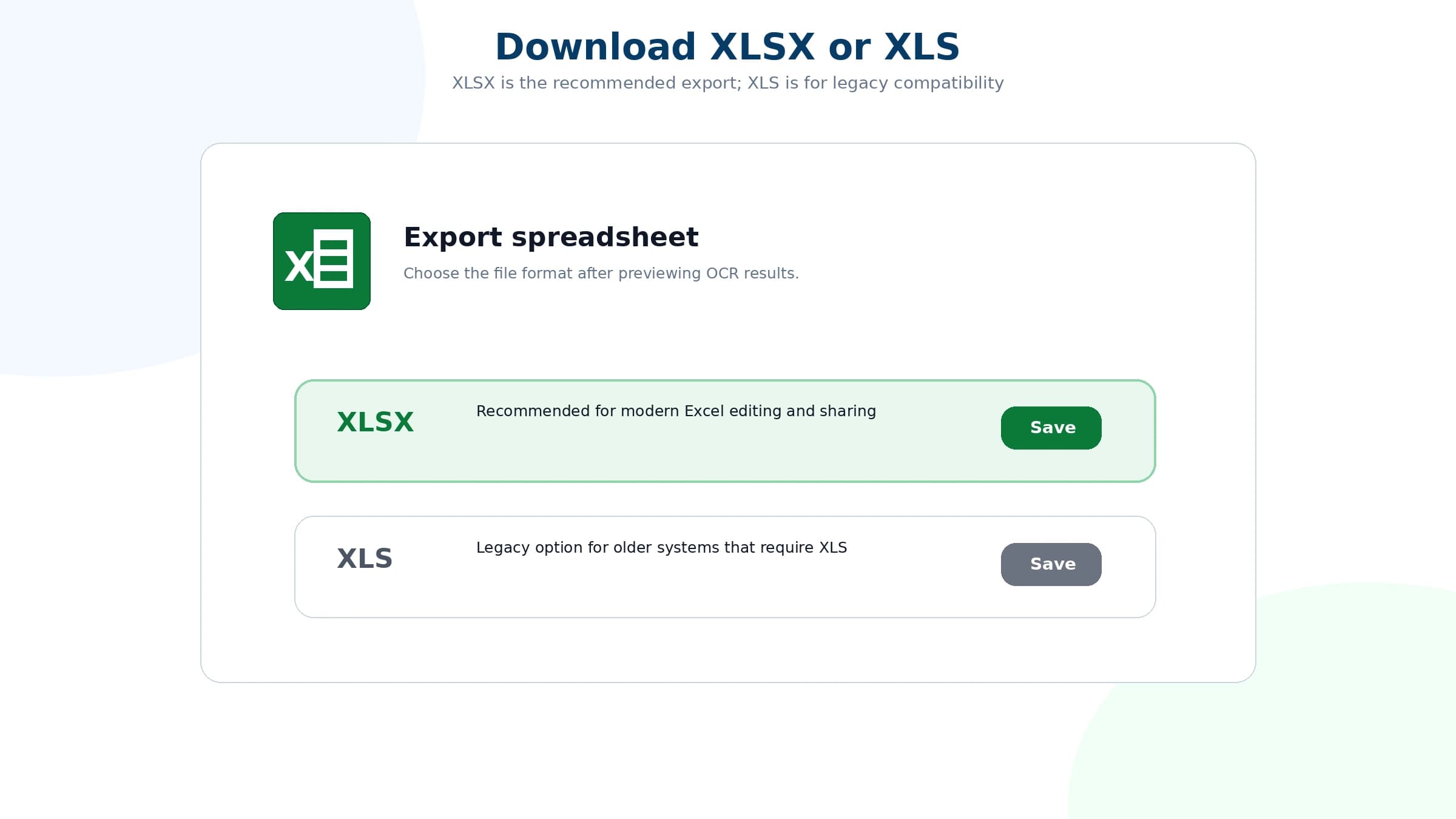 Download option for an XLSX file after JPG to Excel conversion